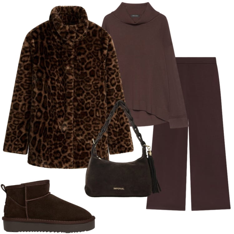 Outfit donna - Color cioccolato. Stile Casual chic per Tutti i giorni. Abbinamento con borse a spalla, pantaloni, pullovers, stivaletti, blazer.