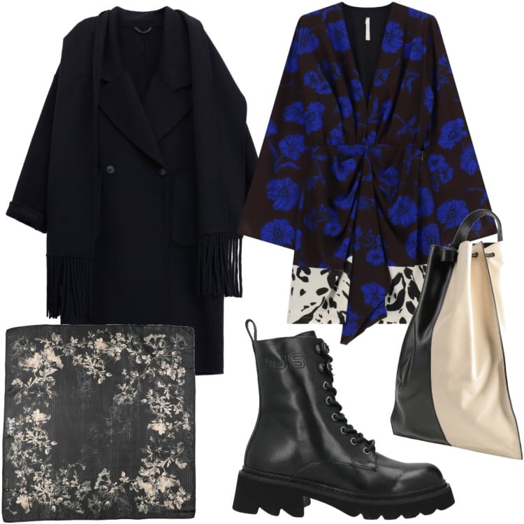 Outfit donna - Cena romantica d'autunno. Stile Chic per Serata fuori. Abbinamento con vestiti corti, cappotti, stivaletti, zaini, sciarpe.