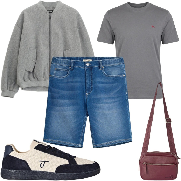 Outfit uomo - Total look #2496314. Stile Casual per Tutti i giorni. Abbinamento con borse sportive, t-shirt, sneakers, bomber, bermuda.