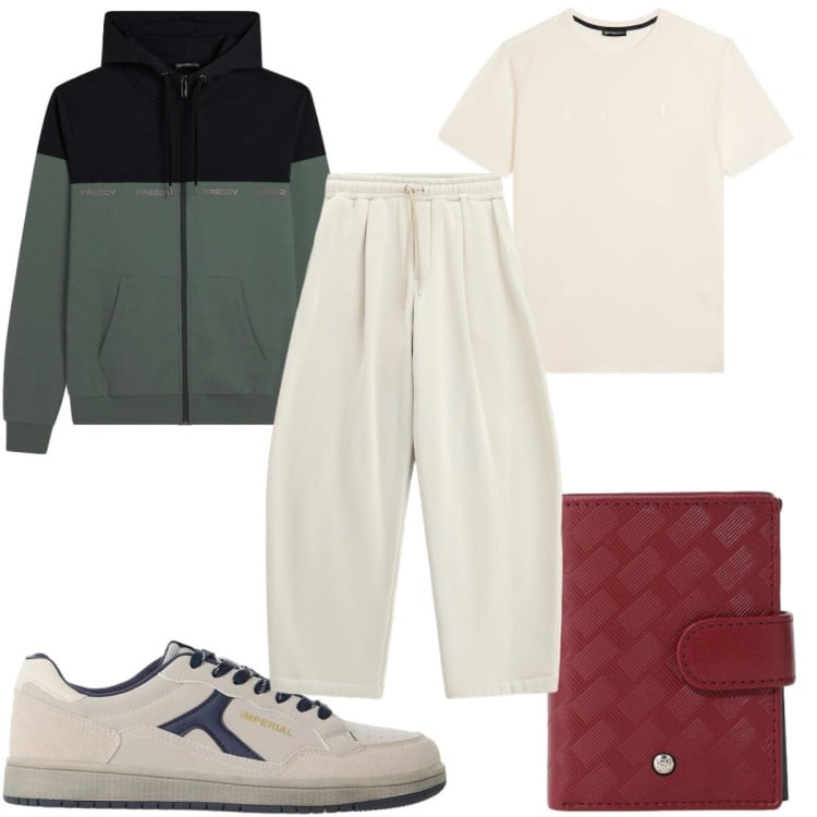 Outfit uomo - Total look #2496326. Stile Trendy per Tutti i giorni. Abbinamento con pantaloni, sneakers, portafogli, t-shirt, felpe con cappuccio.