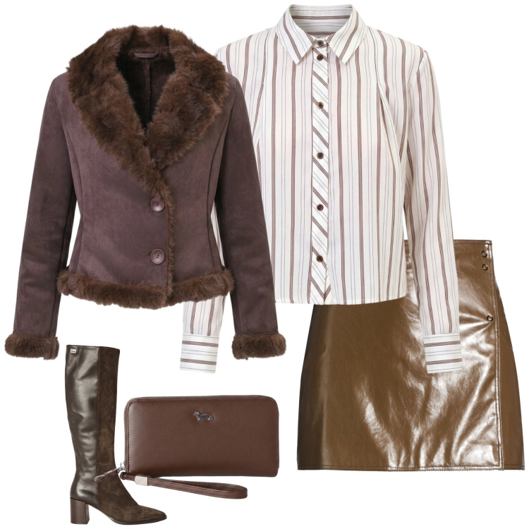 Outfit donna - Outfit Ideas. Stile Chic per Tutti i giorni. Abbinamento con portafogli, stivali, camicie, blazer, minigonne.