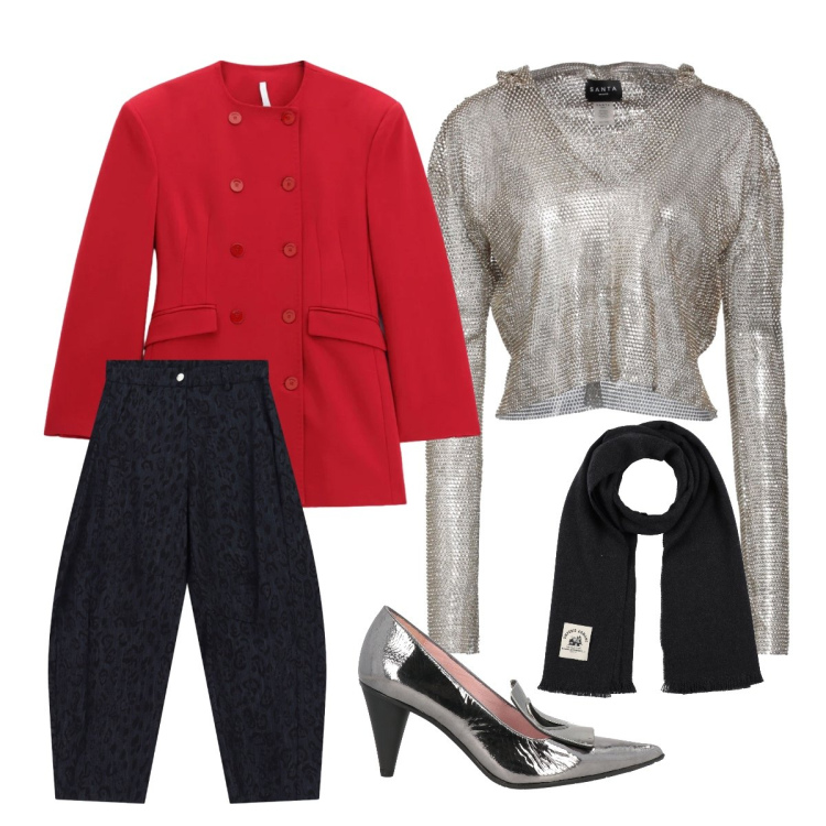 Outfit donna - Blazer+jeans Imperial. Stile Casual per Serata fuori. Abbinamento con jeans, blazer, sciarpe, top, mocassini.