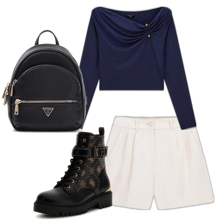 Outfit mujer - Urban style. Estilo Urban para Todos los días. Combinación con mochilas, anfibios, shorts, top.