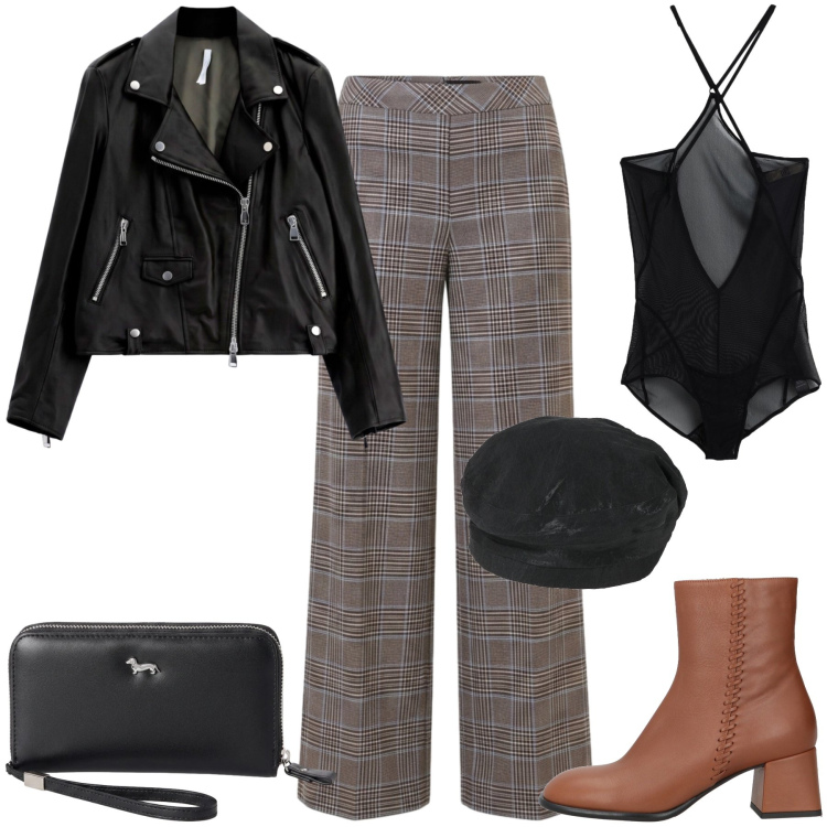 Outfit donna - Loves Outfit. Stile Chic per Serata fuori. Abbinamento con portafogli, giacche, pantaloni, stivaletti, cappelli e berretti, body.