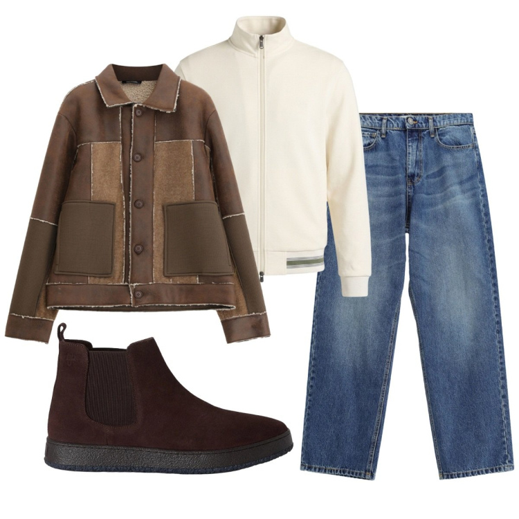 Outfit uomo - Total look #2496387. Stile Casual per Tutti i giorni. Abbinamento con felpe, stivali e stivaletti, jeans, cappotti.
