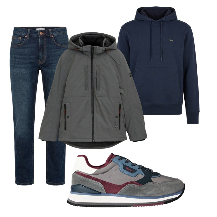 Outfit uomo - Total look #2496389. Stile Casual per Tutti i giorni. Abbinamento con felpe con cappuccio, sneakers, jeans, giacche.