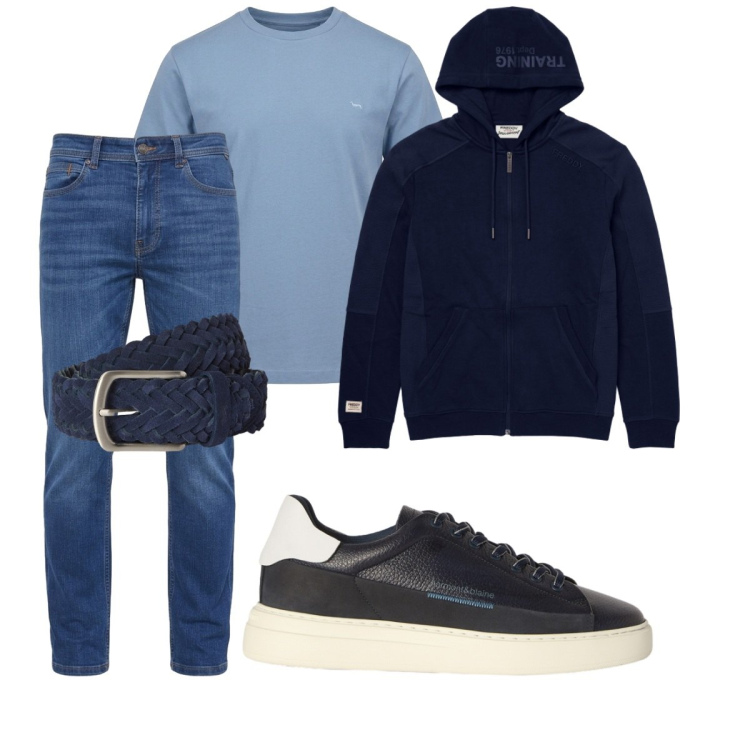 Outfit uomo - Total look #2496392. Stile Casual per Tutti i giorni. Abbinamento con sneakers, cinture, t-shirt, jeans, felpe con cappuccio.