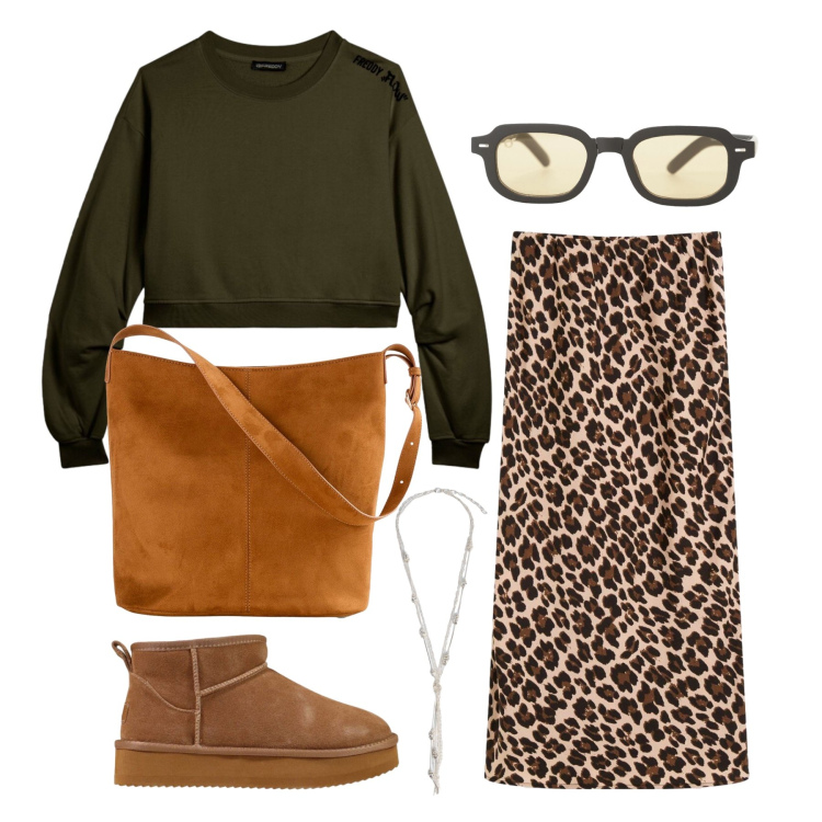 Outfit donna - Ottobre. Stile Casual chic per Tutti i giorni. Abbinamento con stivaletti, occhiali da sole, collane, felpe, borse a mano, gonne longuette.