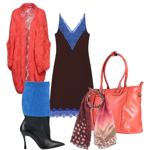 Outfit donna - cena romantica d'autunno. Stile Casual chic per Serata fuori. Abbinamento con vestiti midi/longuette, cardigans, stivali, sciarpe, zaini.
