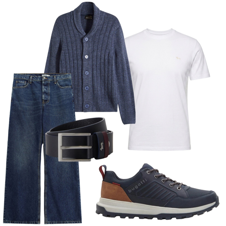 Outfit uomo - Total look #2496454. Stile Casual per Tutti i giorni. Abbinamento con t-shirt, cinture, jeans, cardigans, sneakers.