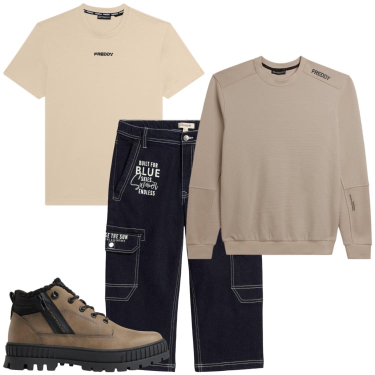 Outfit uomo - Total look #2496456. Stile Casual per Tutti i giorni. Abbinamento con felpe, t-shirt, jeans, stivali e stivaletti.