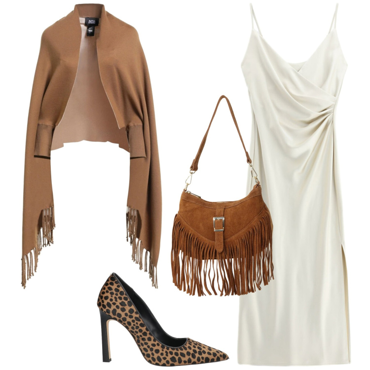 Outfit donna - Serata con le frange. Stile Sexy per Serata fuori. Abbinamento con borse a spalla, vestiti midi/longuette, cappe, décolleté.