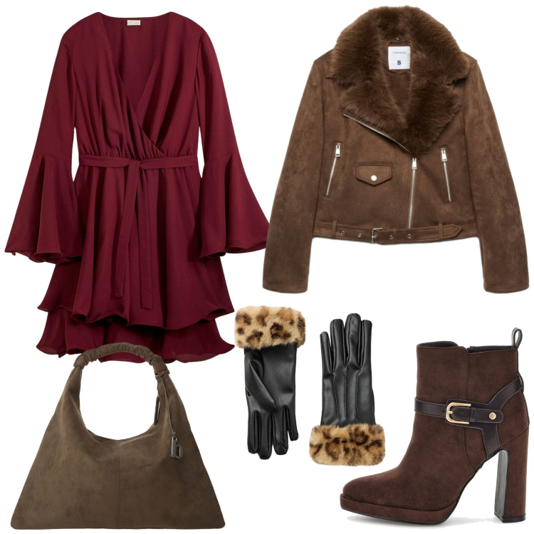 Outfit donna - Total look #2496468. Stile Glamour per Serata fuori. look ideale per Petite. Abbinamento con giacche, borse a spalla, vestiti, guanti, stivaletti.