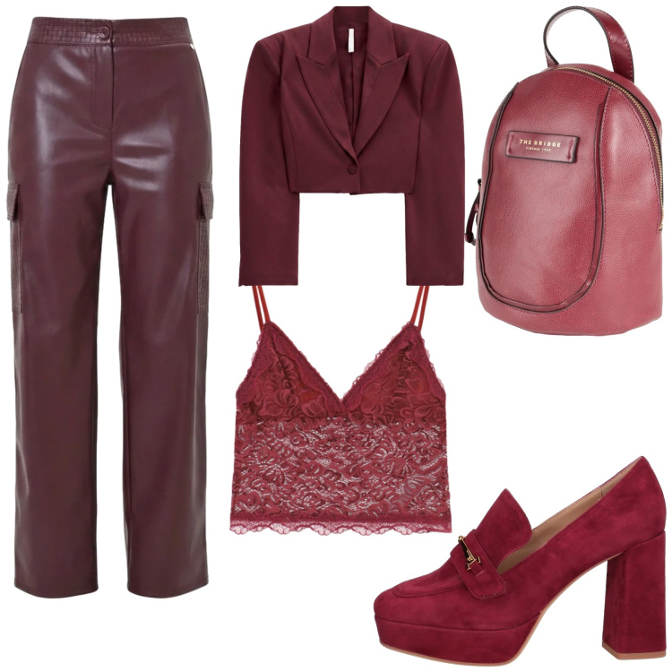 Outfit donna - Total look #2496479. Stile Sexy per Serata fuori. Abbinamento con blazer, top, pantaloni cargo, zaini, mocassini.