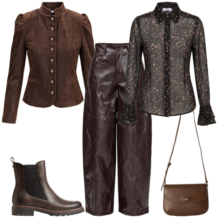 Outfit donna - Total look #2496484. Stile Rock per Serata fuori. Abbinamento con pantaloni a palazzo, camicie, blazer, borse a tracolla, stivaletti chelsea.
