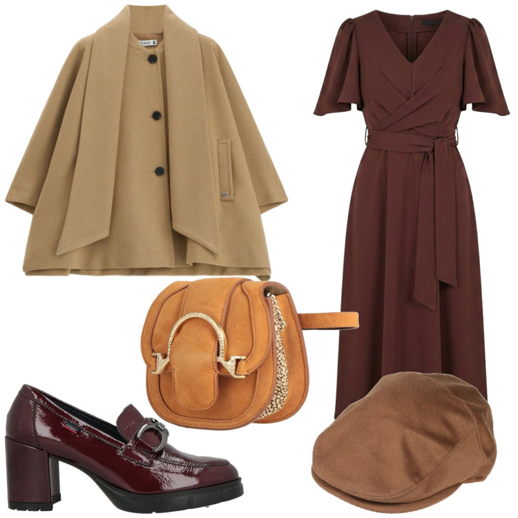 Outfit donna - Total look #2496485. Stile Bon Ton per Ufficio. Abbinamento con cappotti, vestiti midi/longuette, cappelli, marsupi, mocassini.