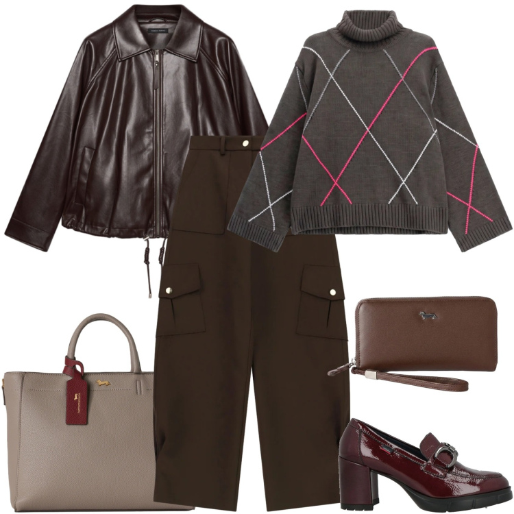 Outfit donna - Total look #2496495. Stile Urban per Ufficio. Abbinamento con borse a mano, portafogli, pantaloni cargo, pullovers, giacche, mocassini.
