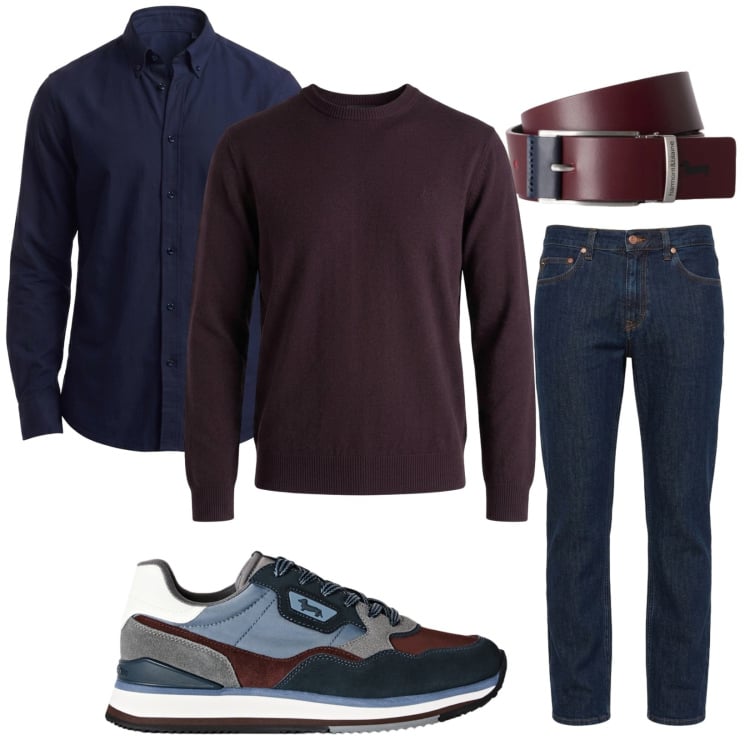 Outfit uomo - Passeggiando. Stile Trendy per Tutti i giorni. Abbinamento con cinture, jeans, sneakers, camicie, maglieria.