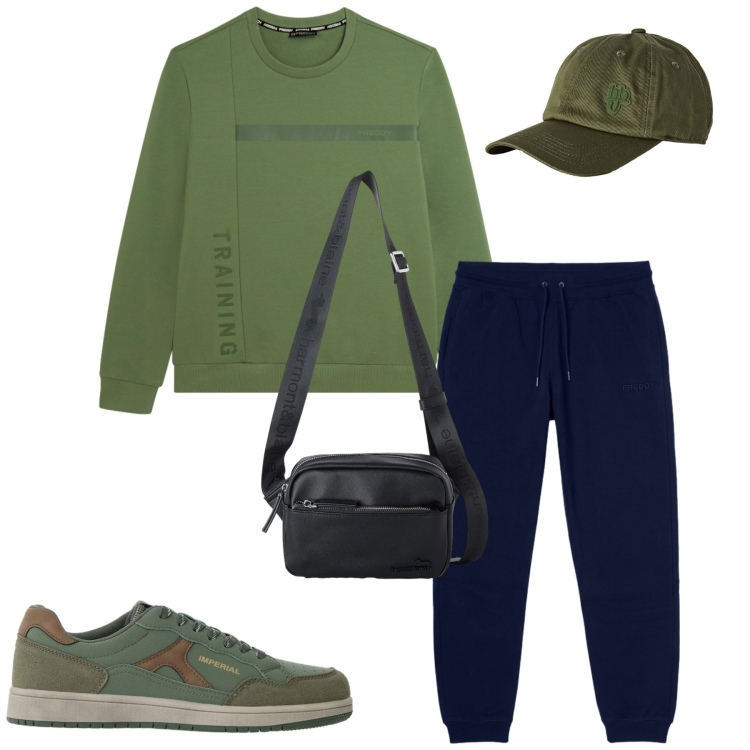 Outfit uomo - Total look #2496518. Stile Casual per Tutti i giorni. Abbinamento con borse sportive, cappelli con visiera, sneakers, felpe, pantaloni.