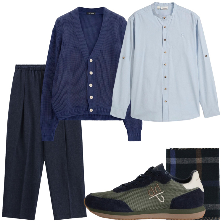 Outfit uomo - Total look #2496521. Stile Casual per Tutti i giorni. Abbinamento con sneakers, pantaloni, cardigans, sciarpe, camicie.