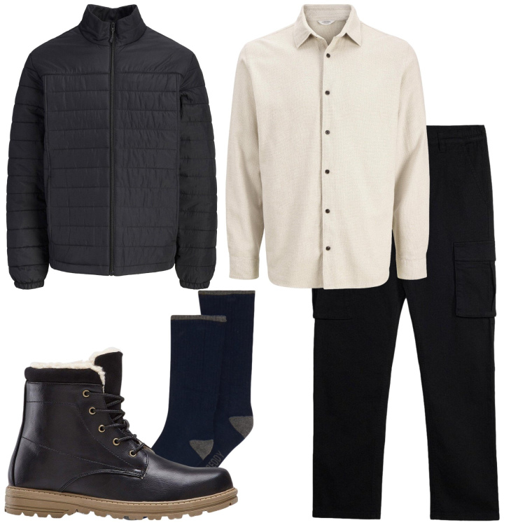 Outfit uomo - Total look #2496522. Stile Casual per Tutti i giorni. Abbinamento con calzini, stivali e stivaletti, giacche, camicie, pantaloni cargo.
