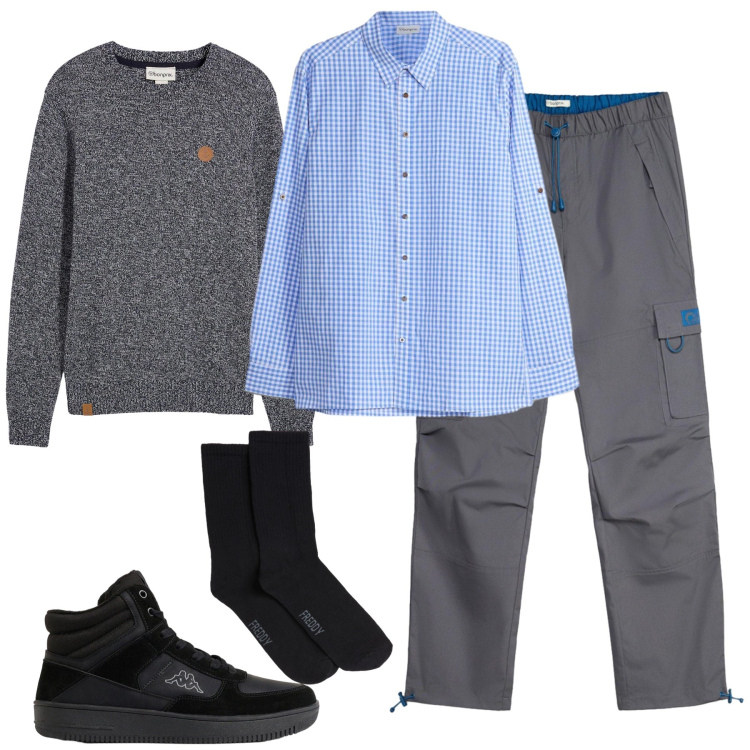 Outfit uomo - Total look #2496529. Stile Urban per Tutti i giorni. Abbinamento con calzini, sneakers alte, maglieria, pantaloni cargo, camicie.