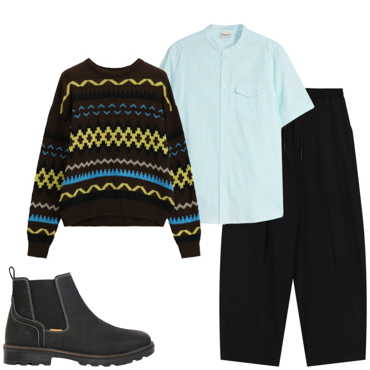 Outfit uomo - Total look #2496532. Stile Casual per Tutti i giorni. Abbinamento con maglieria, pantaloni, camicie a manica corta, stivali e stivaletti.