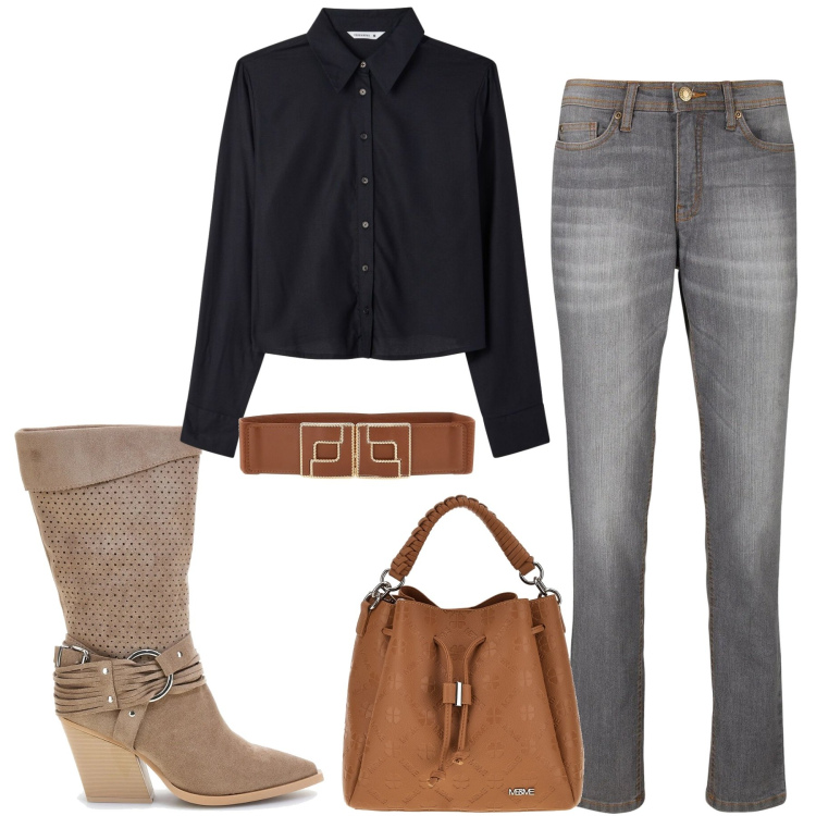 Outfit donna - Texstar. Stile Urban per Tutti i giorni. look ideale per Tall. Abbinamento con camicie, jeans mom, stivaletti texani, borse a tracolla, cinture.