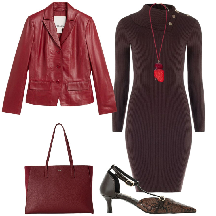 Outfit donna - Total look #2496536. Stile Chic per Serata fuori. Abbinamento con shopping bag, décolleté, ciondoli, vestiti asimmetrici, blazer.