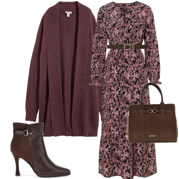 Outfit donna - Urban Footprint. Stile Casual chic per Serata fuori. Abbinamento con cinture, vestiti lunghi, cardigans, stivaletti, borse a tracolla.