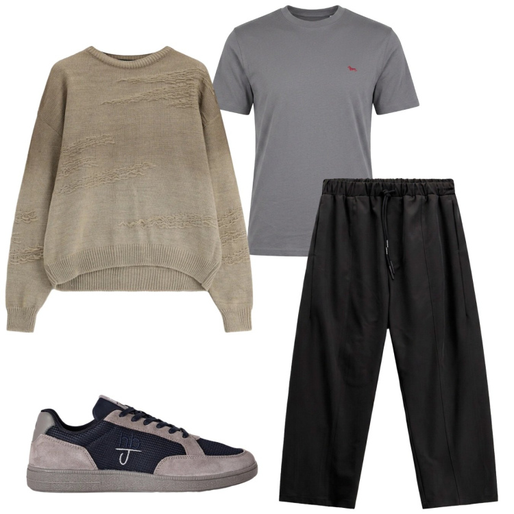 Outfit uomo - Total look #2496542. Stile Urban per Tutti i giorni. Abbinamento con t-shirt, sneakers, maglieria, pantaloni.