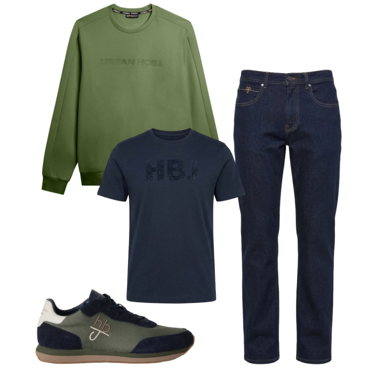 Outfit uomo - Total look #2496544. Stile Casual per Tutti i giorni. Abbinamento con sneakers, jeans, t-shirt, felpe.