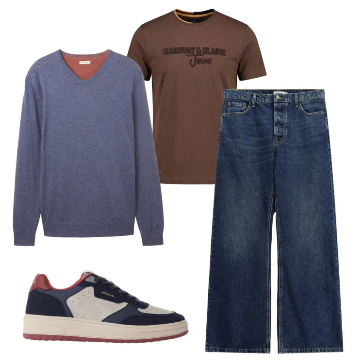 Outfit uomo - Total look #2496550. Stile Casual per Tutti i giorni. Abbinamento con t-shirt, jeans, sneakers, maglieria.