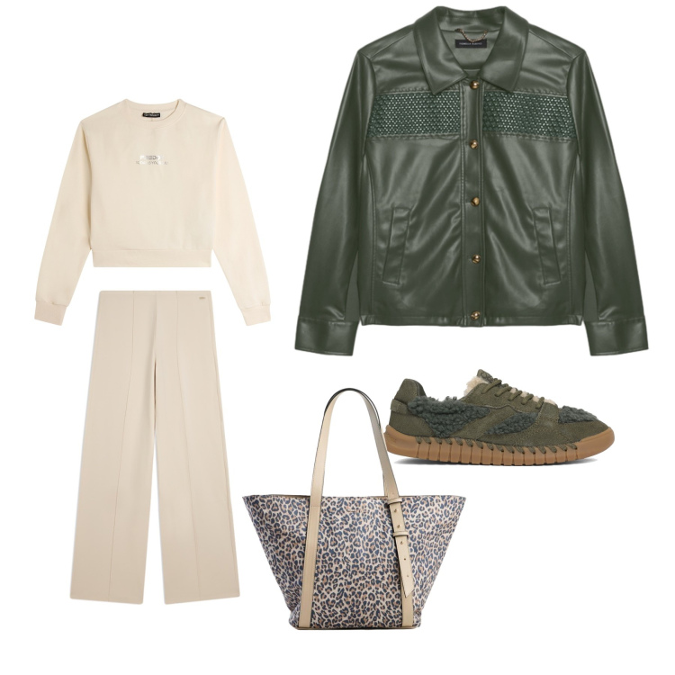 Outfit donna - Colazione con le amiche. Stile Casual chic per Tutti i giorni. Abbinamento con blazer, felpe, pantaloni, sneakers, shopping bag.