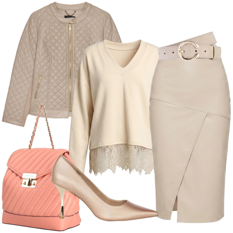Outfit donna - Casual chic. Stile Casual chic per Tutti i giorni. Abbinamento con giacche, felpe, gonne longuette, décolleté, zaini, cinture.