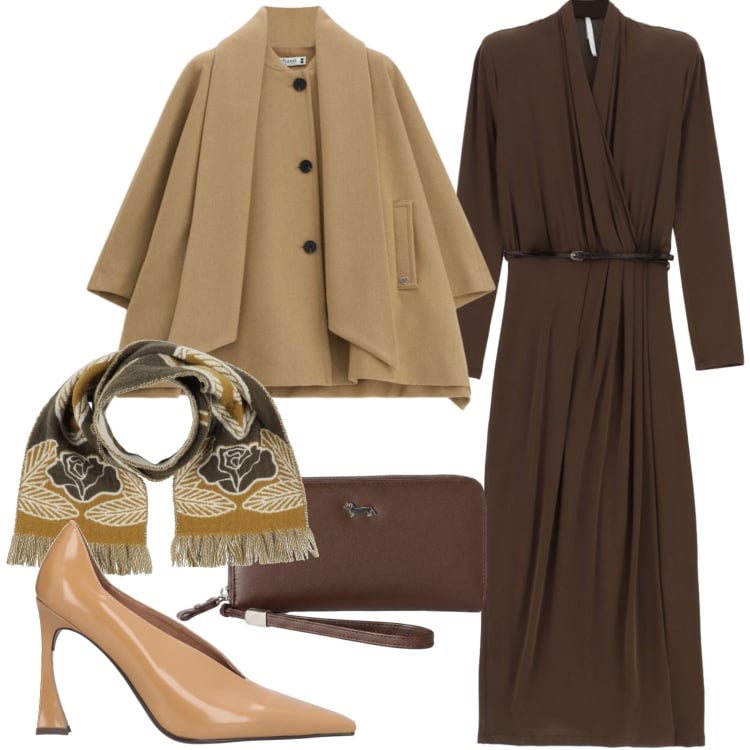 Outfit donna - Eleganti per lo shopping. Stile Chic per Tutti i giorni. Abbinamento con portafogli, vestiti midi/longuette, cappotti, sciarpe, décolleté.