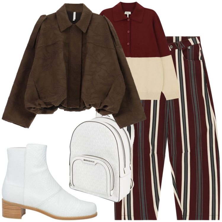 Outfit donna - Autunno. Stile Casual per Tutti i giorni. Abbinamento con bomber, pantaloni, maglieria, stivaletti, zaini.