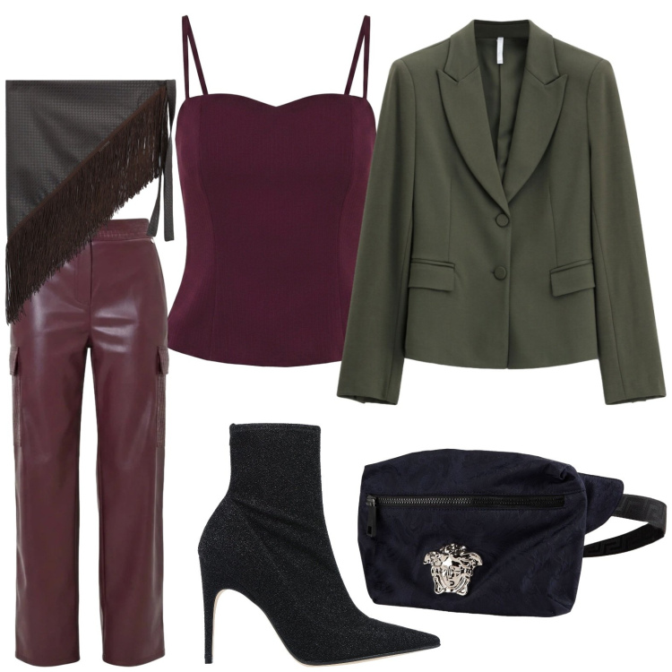 Outfit donna - Cargo pants. Stile Chic per Serata fuori. Abbinamento con blazer, pantaloni cargo, top, cinture, stivaletti, marsupi.