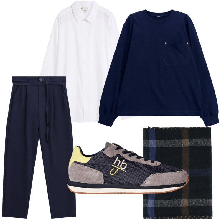 Outfit uomo - Look autunnale. Stile Casual per Tutti i giorni. Abbinamento con sneakers, pantaloni, sciarpe, t-shirt, camicie.