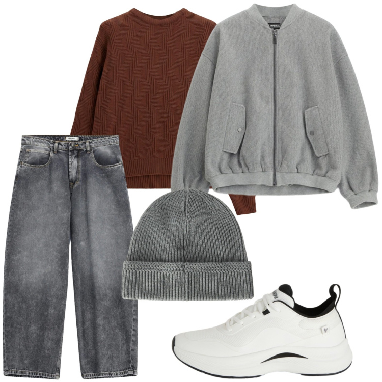 Outfit uomo - Jeans comodi. Stile Casual per Tutti i giorni. Abbinamento con berretti, jeans, maglieria, bomber, sneakers.