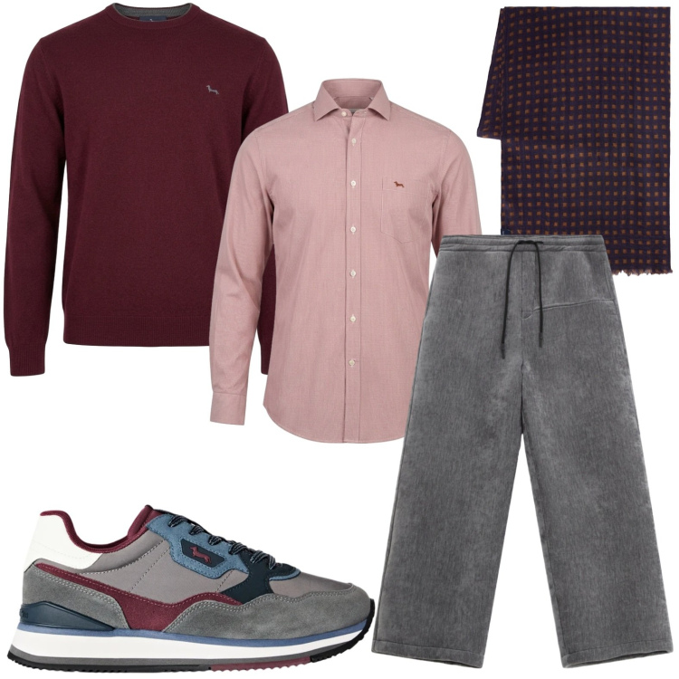 Outfit uomo - Pantaloni baggy-fit. Stile Casual per Tutti i giorni. Abbinamento con camicie, maglieria, sneakers, sciarpe, pantaloni.