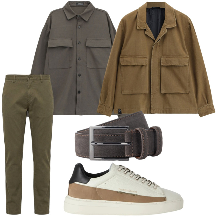 Outfit uomo - Contesto urbano. Stile Trendy per Tutti i giorni. Abbinamento con sneakers, pantaloni, cinture, cappotti, camicie.