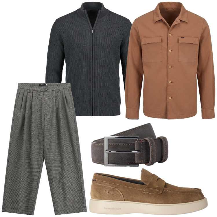 Outfit uomo - Street style. Stile Casual per Tutti i giorni. Abbinamento con scarpe stringate, cappotti, pullovers, cinture, pantaloni.