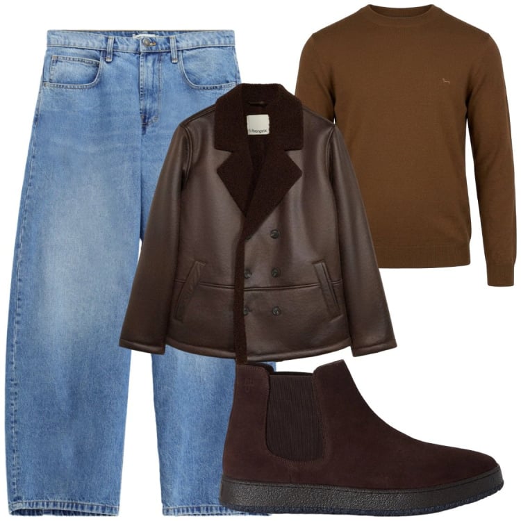 Outfit uomo - Total look #2496616. Stile Trendy per Tutti i giorni. Abbinamento con stivali e stivaletti, maglieria, jeans, giacche.
