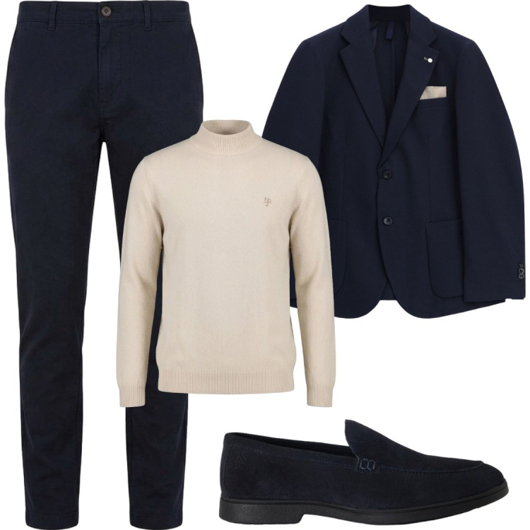 Outfit uomo - Serate autunnali. Stile Business/Elegante per Serata speciale. Abbinamento con maglieria, pantaloni, scarpe stringate, giacche.