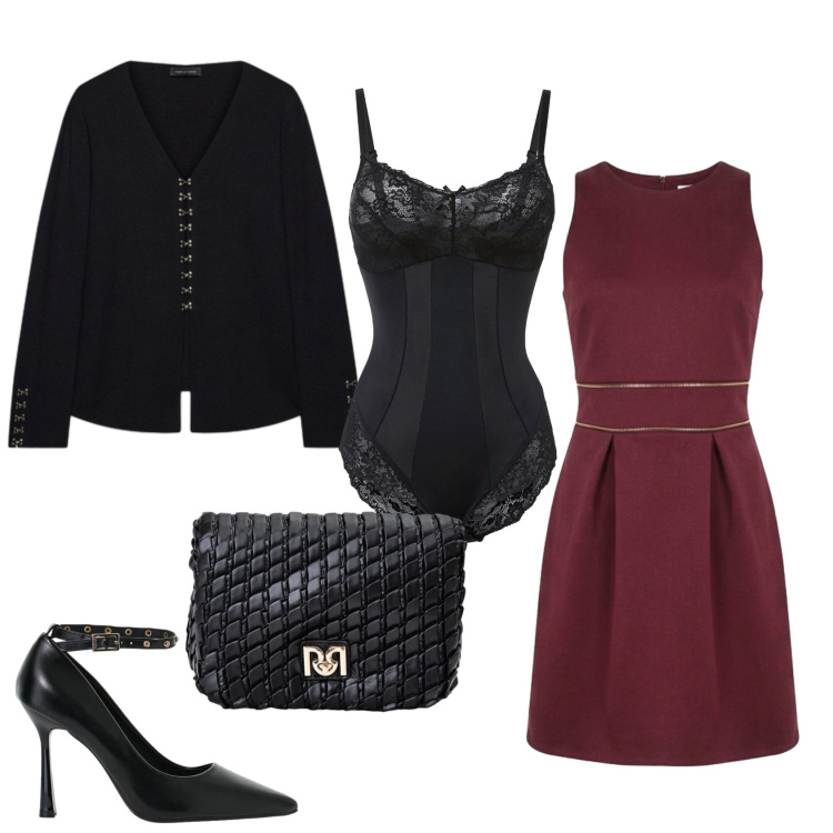 Outfit donna - Total look #2496619. Stile Glamour per Serata fuori. Abbinamento con décolleté, cardigans, borse a tracolla, vestiti corti, body.