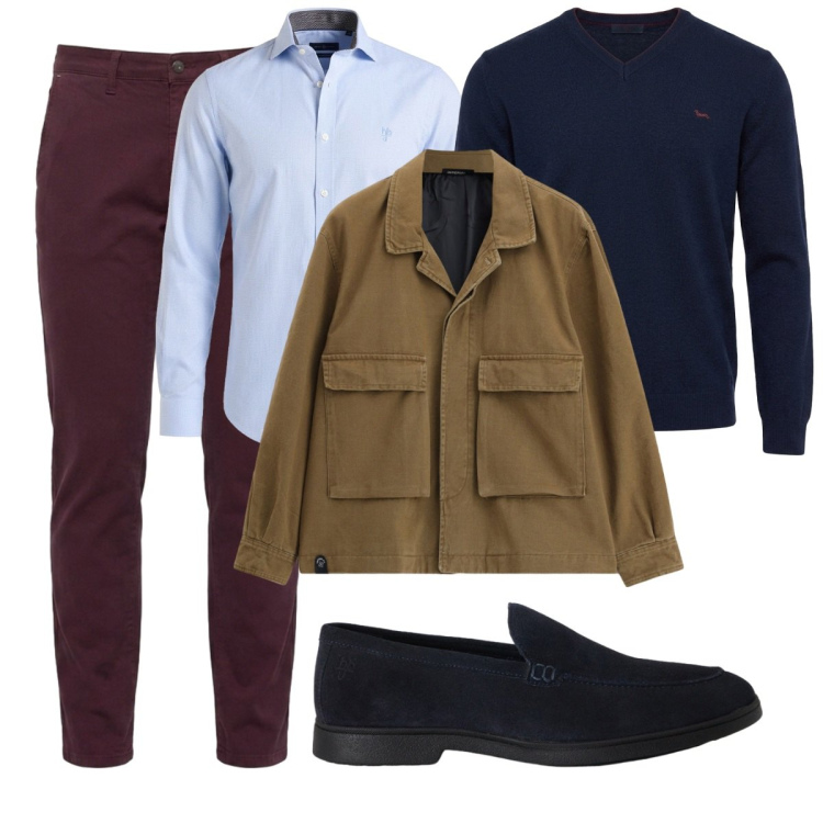 Outfit uomo - Total look #2496625. Stile Business/Elegante per Ufficio. Abbinamento con pantaloni, maglieria, scarpe stringate, camicie, cappotti.