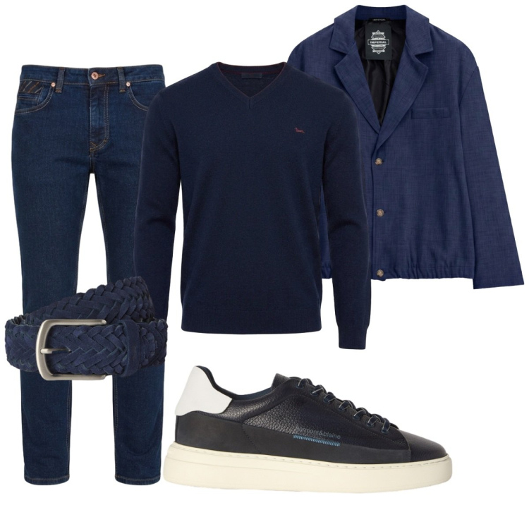 Outfit uomo - Total look #2496627. Stile Trendy per Tutti i giorni. Abbinamento con jeans, sneakers, cinture, maglieria, giacche.