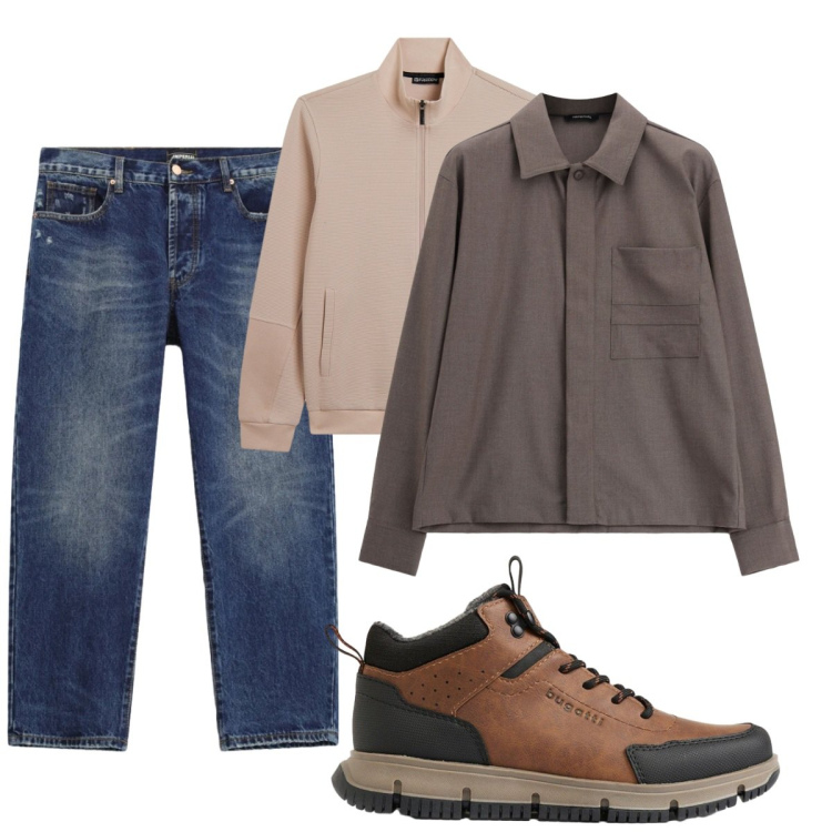 Outfit uomo - Total look #2496628. Stile Casual per Tutti i giorni. Abbinamento con cappotti, jeans dritti, felpe, stivali e stivaletti.