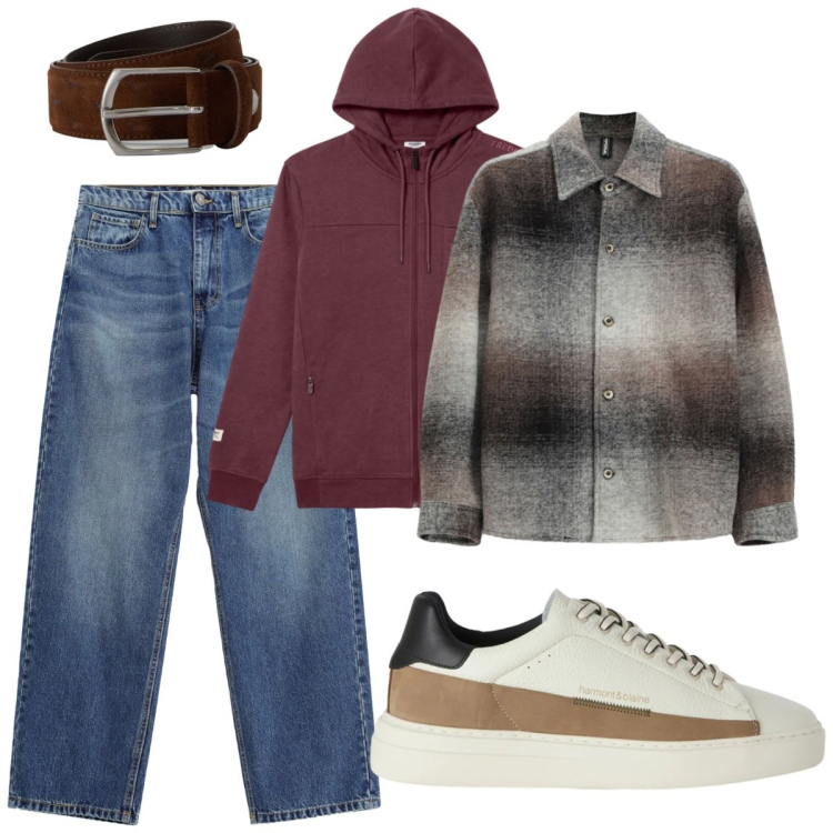 Outfit uomo - Total look #2496632. Stile Casual per Tutti i giorni. Abbinamento con sneakers, cinture, jeans, cappotti, felpe con cappuccio.